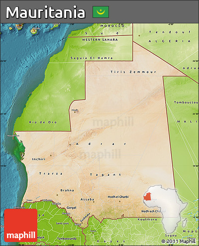 Satellite Map of Mauritania, physical outside, satellite sea
