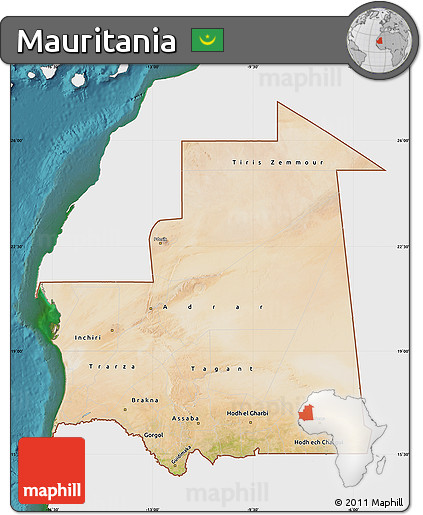 Satellite Map of Mauritania, single color outside