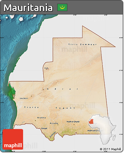 Satellite Map of Mauritania, single color outside