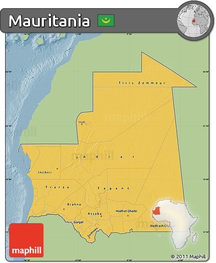 Savanna Style Map of Mauritania, single color outside