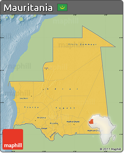 Savanna Style Map of Mauritania, single color outside