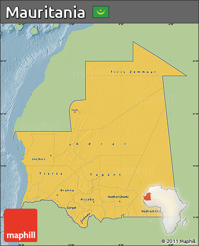 Savanna Style Map of Mauritania, single color outside