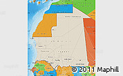 Shaded Relief Map of Mauritania, political outside, shaded relief sea