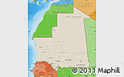Shaded Relief Map of Mauritania, political shades outside, shaded relief sea