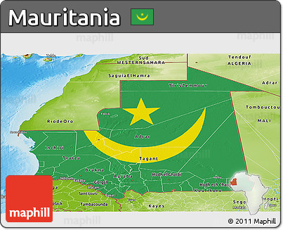 Flag Panoramic Map of Mauritania, physical outside