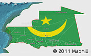 Flag Panoramic Map of Mauritania, single color outside, satellite sea