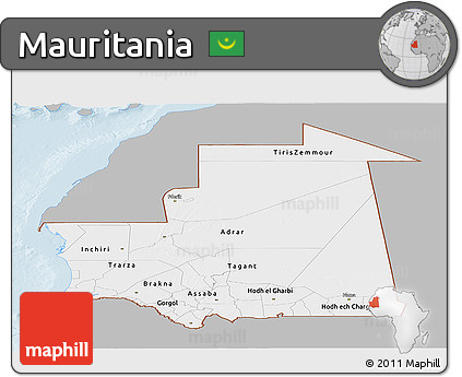 Gray Panoramic Map of Mauritania, single color outside