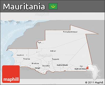 Gray Panoramic Map of Mauritania, single color outside