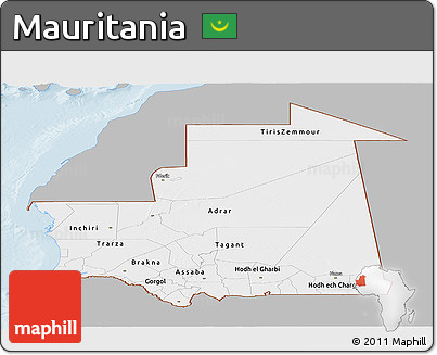 Gray Panoramic Map of Mauritania, single color outside
