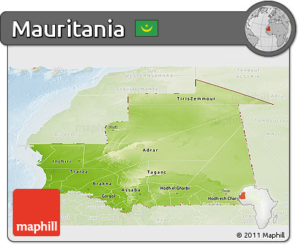 Physical Panoramic Map of Mauritania, lighten