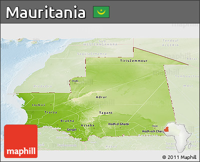 Physical Panoramic Map of Mauritania, lighten