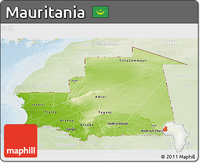Physical Panoramic Map of Mauritania, lighten
