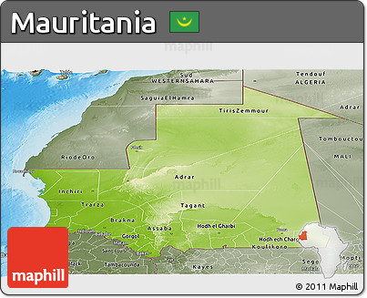 Physical Panoramic Map of Mauritania, semi-desaturated, land only