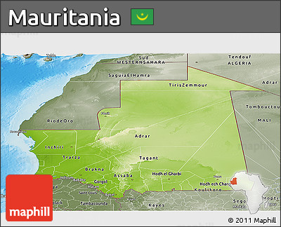 Physical Panoramic Map of Mauritania, semi-desaturated, land only