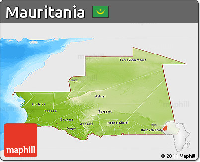 Physical Panoramic Map of Mauritania, single color outside, bathymetry sea