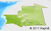 Physical Panoramic Map of Mauritania, single color outside, bathymetry sea