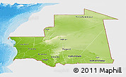 Physical Panoramic Map of Mauritania, single color outside, bathymetry sea, shaded relief sea