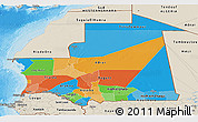 Political Panoramic Map of Mauritania, shaded relief outside, bathymetry sea