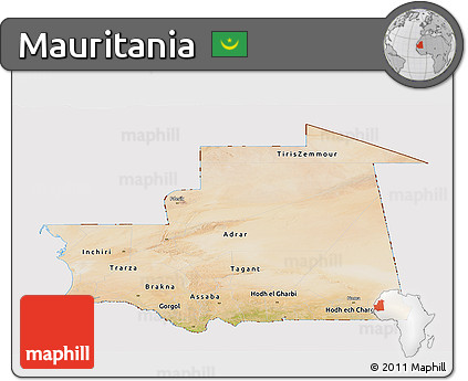 Satellite Panoramic Map of Mauritania, cropped outside