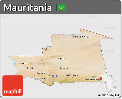 Satellite Panoramic Map of Mauritania, cropped outside