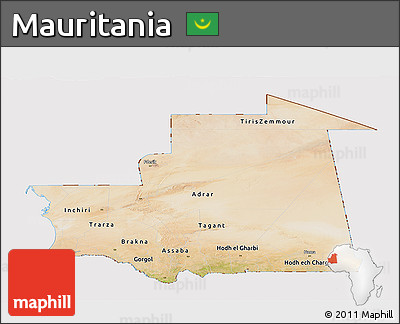 Satellite Panoramic Map of Mauritania, cropped outside