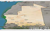 Satellite Panoramic Map of Mauritania, darken, semi-desaturated, land only