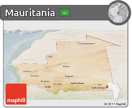 Satellite Panoramic Map of Mauritania, lighten