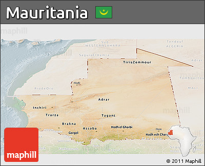 Satellite Panoramic Map of Mauritania, lighten