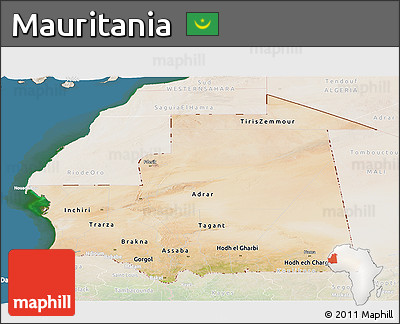 Satellite Panoramic Map of Mauritania, lighten, land only