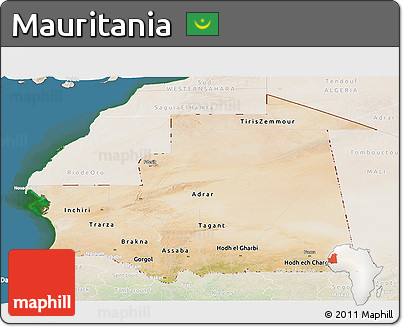 Satellite Panoramic Map of Mauritania, lighten, land only