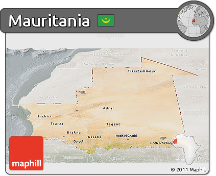 Satellite Panoramic Map of Mauritania, lighten, semi-desaturated