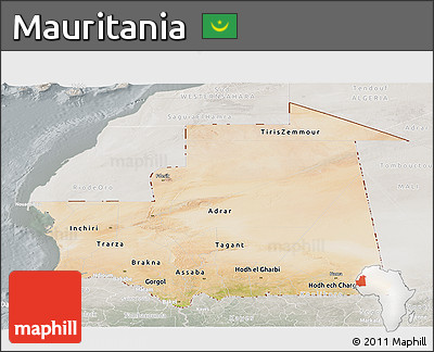Satellite Panoramic Map of Mauritania, lighten, semi-desaturated