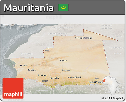 Satellite Panoramic Map of Mauritania, lighten, semi-desaturated