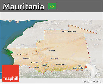 Satellite Panoramic Map of Mauritania, lighten, semi-desaturated, land only