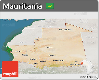Satellite Panoramic Map of Mauritania, lighten, semi-desaturated, land only