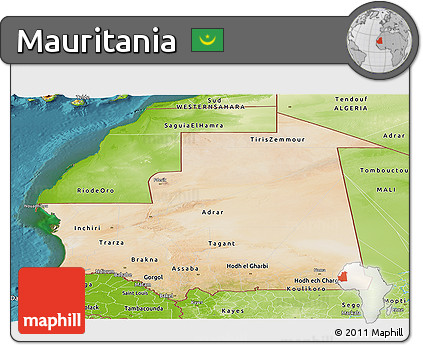 Satellite Panoramic Map of Mauritania, physical outside, satellite sea