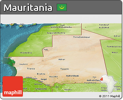 Satellite Panoramic Map of Mauritania, physical outside, satellite sea