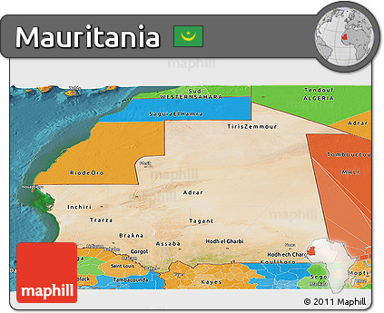 Satellite Panoramic Map of Mauritania, political outside, satellite sea