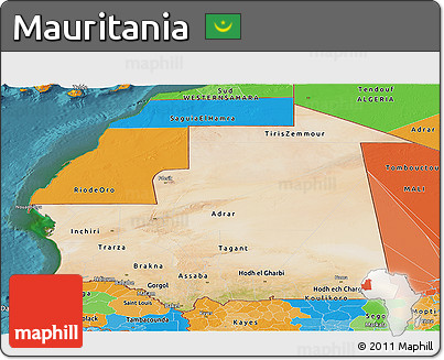 Satellite Panoramic Map of Mauritania, political outside, satellite sea