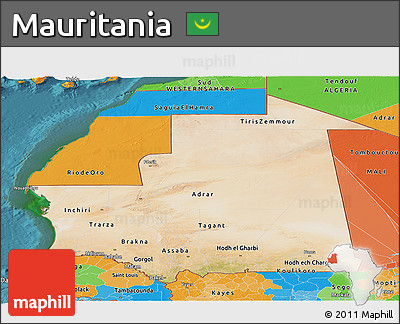 Satellite Panoramic Map of Mauritania, political outside, satellite sea