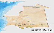 Satellite Panoramic Map of Mauritania, single color outside, bathymetry sea, shaded relief sea