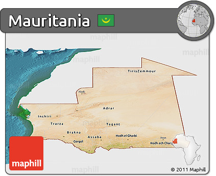 Satellite Panoramic Map of Mauritania, single color outside