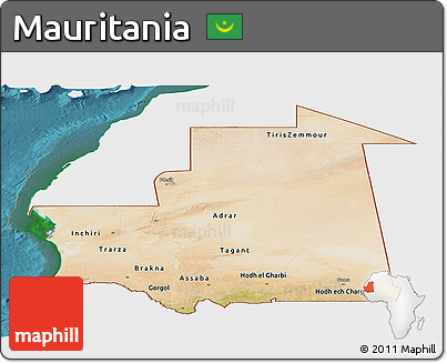 Satellite Panoramic Map of Mauritania, single color outside
