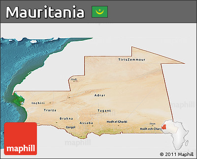 Satellite Panoramic Map of Mauritania, single color outside