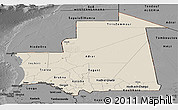 Shaded Relief Panoramic Map of Mauritania, darken, desaturated