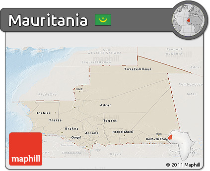 Shaded Relief Panoramic Map of Mauritania, lighten