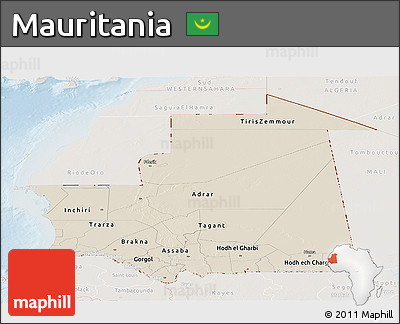 Shaded Relief Panoramic Map of Mauritania, lighten
