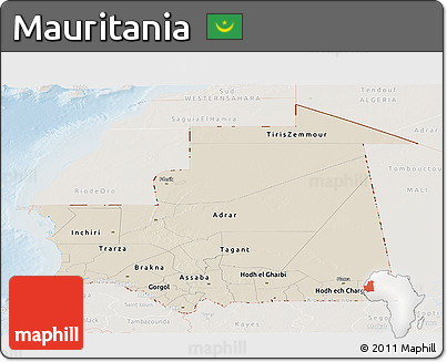 Shaded Relief Panoramic Map of Mauritania, lighten