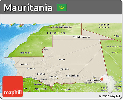 Shaded Relief Panoramic Map of Mauritania, physical outside
