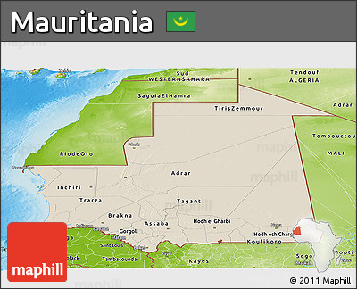 Shaded Relief Panoramic Map of Mauritania, physical outside